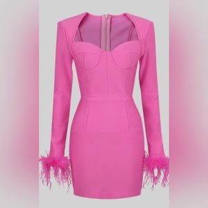 NWT SIERRA DARIEN LONG SLEEVE FUR MINI DRESS - FUCHSIA SIZE S ✨HOST PICK✨